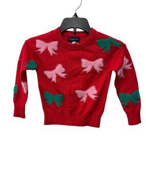 New Andy & Evan Toddler Girls Size 2T Red Sweater W/ Pink & Green Bow Appliqués
